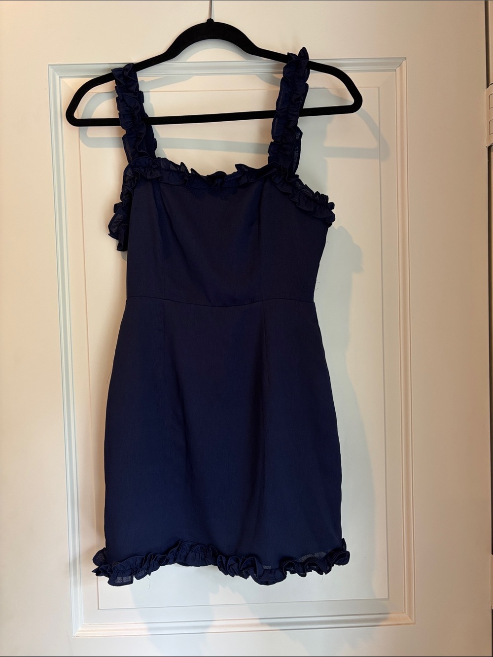 Revolve Navy Ruffle Detail Mini Dress, Size XS